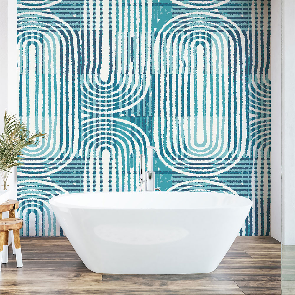 Origin Murals Curved Line Texture Blue Wall Mural Image 1