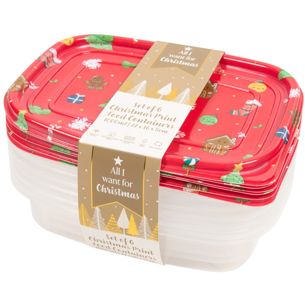Pack of 6 Christmas Print Food Containers Image 4