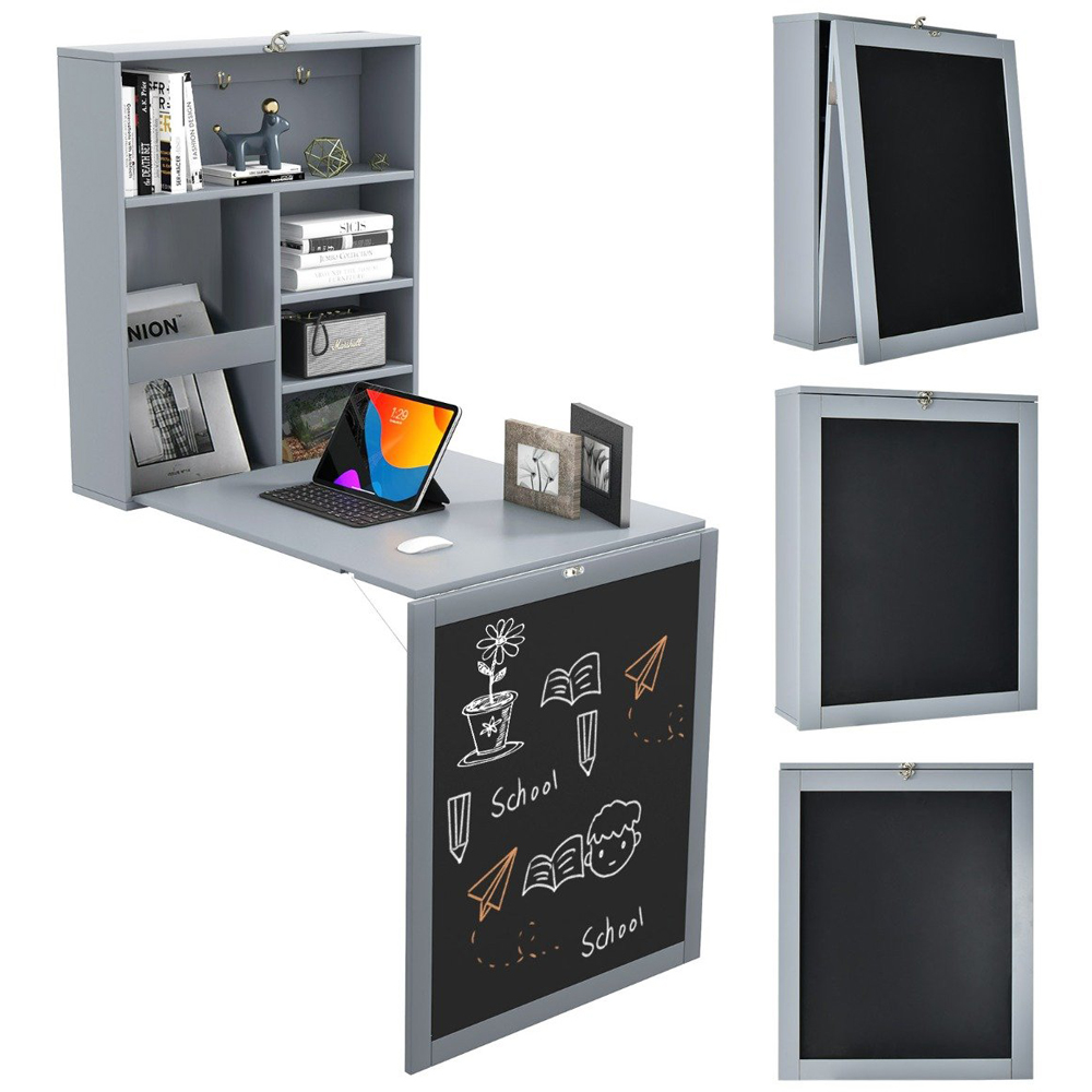 Costway 6 Shelf Wall Mounted Foldable Desk Grey Image 3