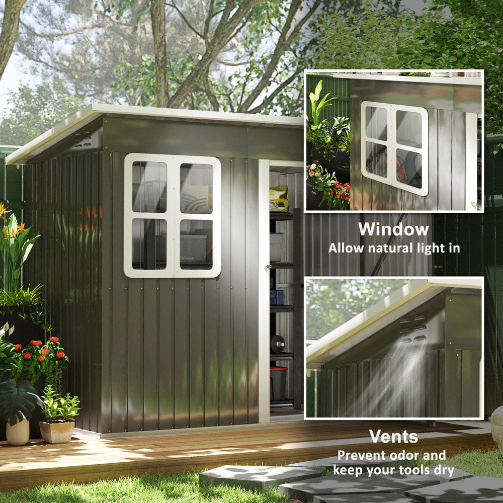 Outsunny 7 x 4ft Grey Galvanised Steel Garden Shed with Foundation Kit Image 6