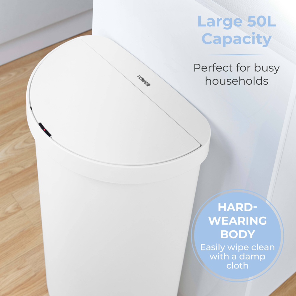 Tower White Curved Sensor Bin 50L Image 5
