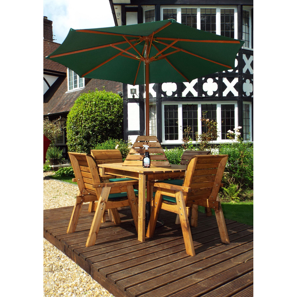 Charles Taylor Solid Wood 4 Seater Rectangle Outdoor Dining Set with Green Cushions Image 6