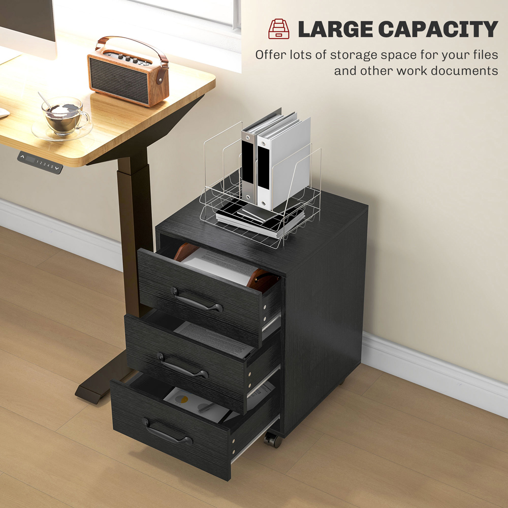 Portland Black 3 Drawer Under Desk Mobile Filing Cabinet Image 5