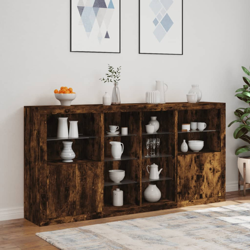 vidaXL 4 Door 12 Shelf Smoked Oak Sideboard with LED Lights Image 8