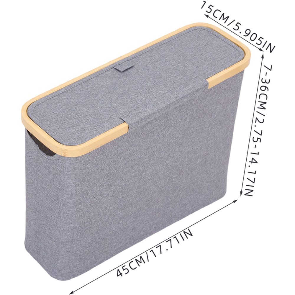 Living and Home Grey and Natural Bamboo Toilet Roll Storage Basket with Lid Image 8