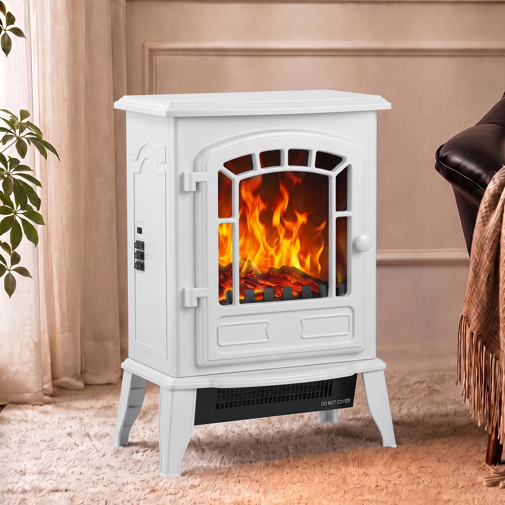 HOMCOM White Freestanding Electric Fireplace Stove with LED Flame Image 2