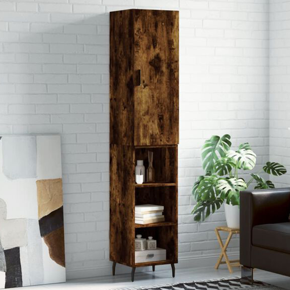 vidaXL Single Door 3 Shelf Smoked Oak Highboard Image 1