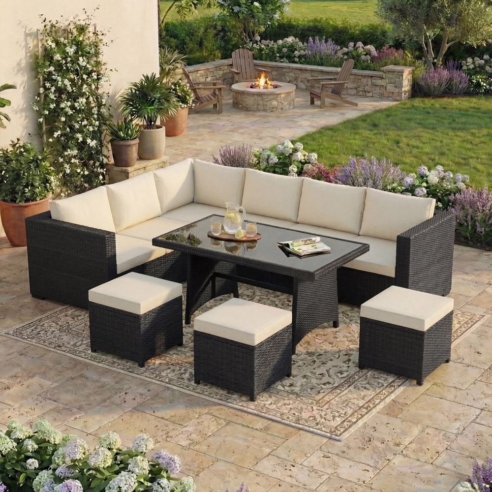 GARDEN VIDA Belgrave Rattan Effect 9 Seater Garden Dining Set Black Image 4