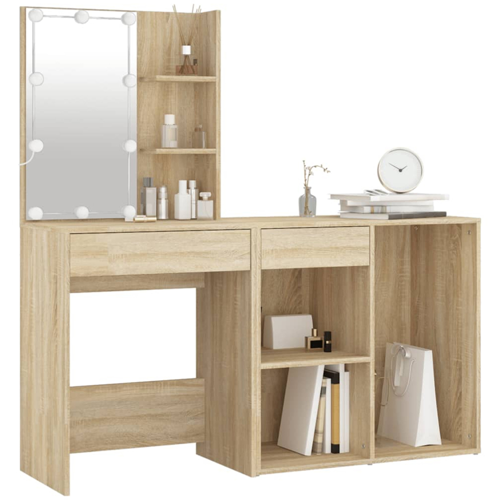 vidaXL Sonoma Oak Dressing Table with LED Mirror and Cabinet Image 3