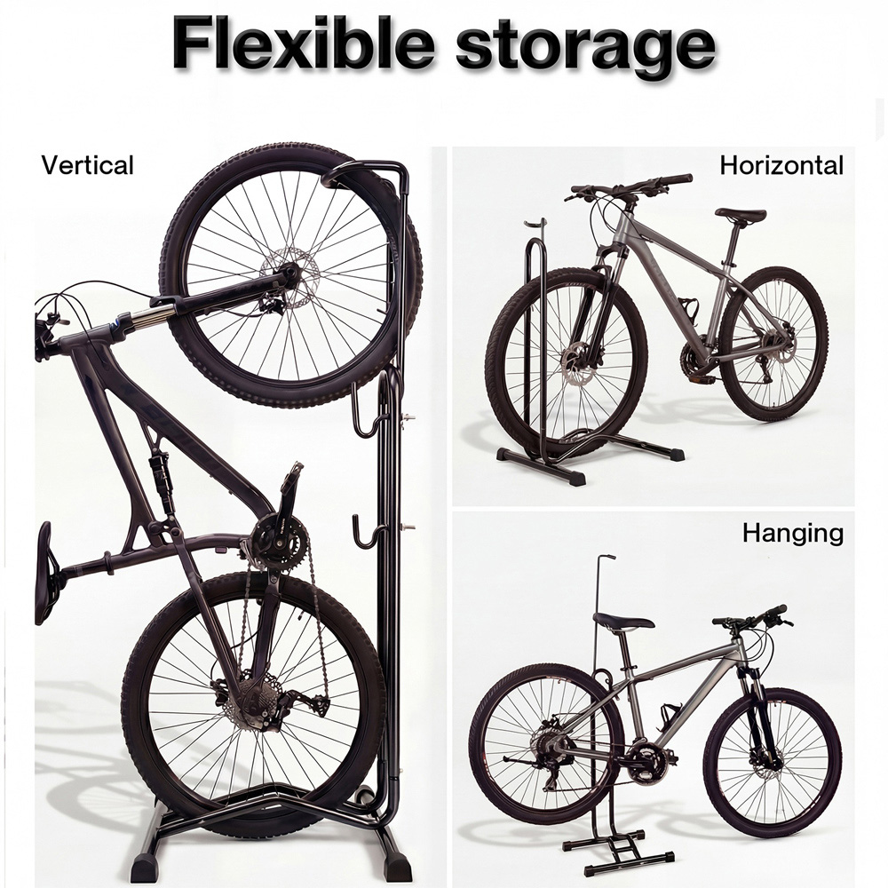 Monvelo Black Carbon Steel Height Adjustable Outdoor Floor Bike Rack Image 6
