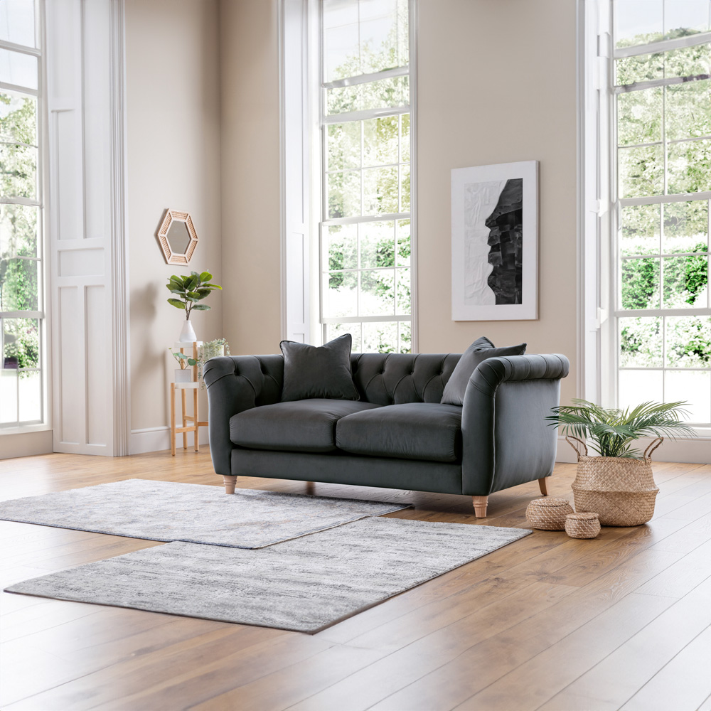 2 Seater Midnight Blue Velvet Sofa Image 3