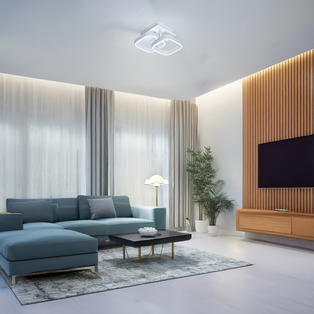 Happy Homewares Matte White Double Head LED Ceiling Light Fitting Image 2