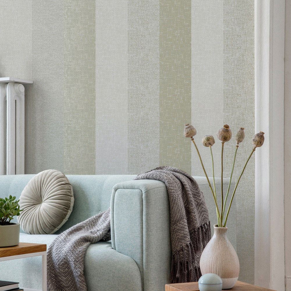 Superfresco Meadow Stripe Sage and Gold Wallpaper Image 3