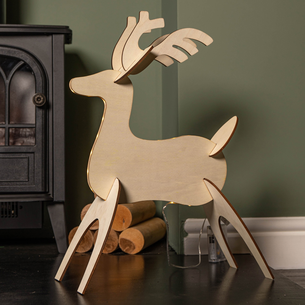 Samuel Alexander Light Up 3D Wooden Reindeer Christmas Decoration Image 6