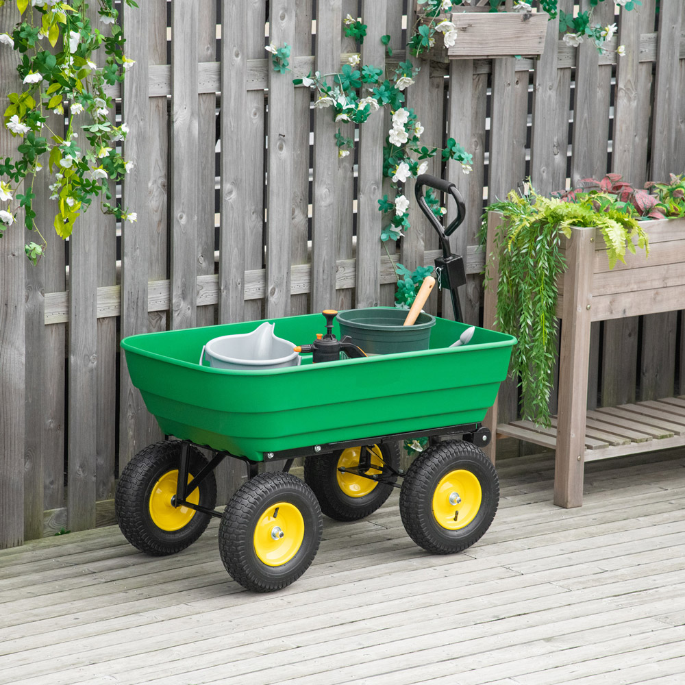 Outsunny Green Heavy Duty Trolley Garden Cart 125L Image 2