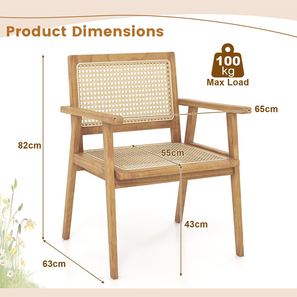 Costway Teak Wood Rattan Dining Chair Image 9