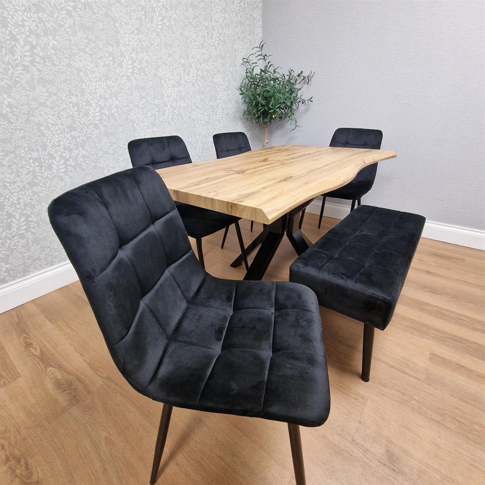 Portland 5 Seater Velvet Wooden Dining Set with Bench Brown and Black Image 8