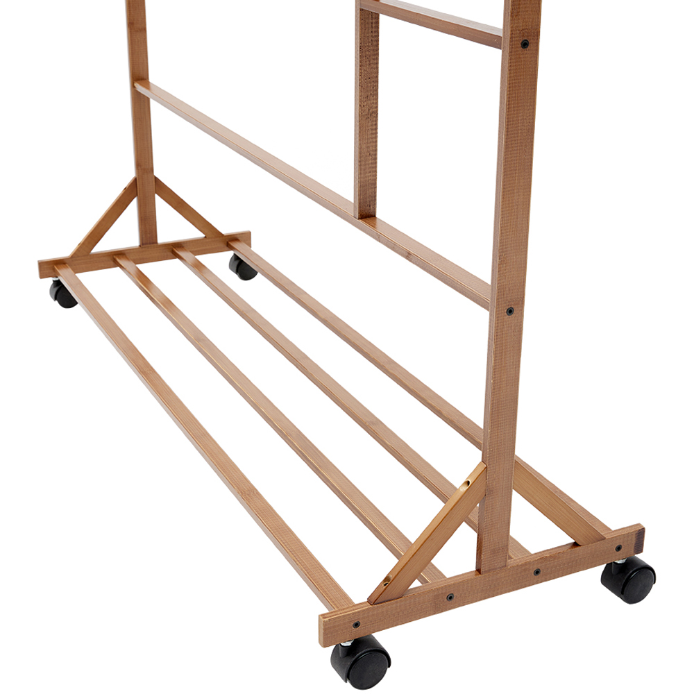 H&O Direct Single Shelf Bamboo Garment Rack with Wheels and Hangers Image 4