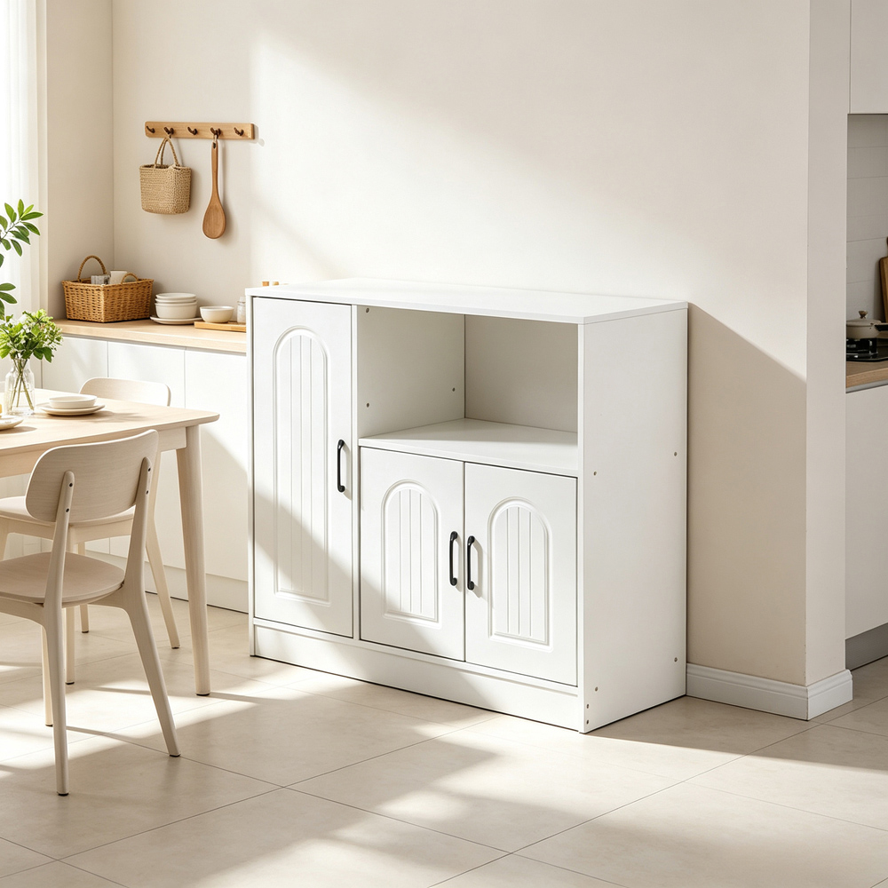 Living and Home 3 Door Single Shelf White Sideboard Image 8