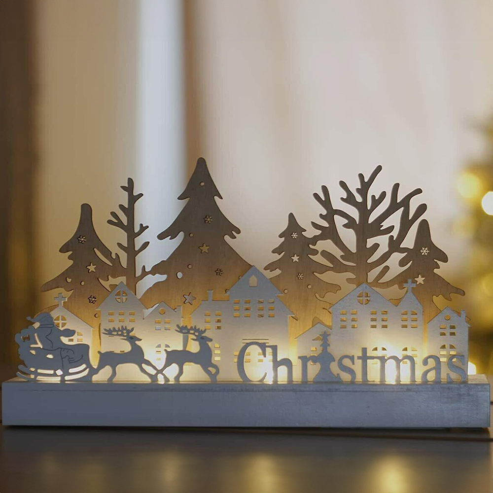 Marco Paul 10 LED Wooden Santa Reindeer and Xmas Sign Image 3