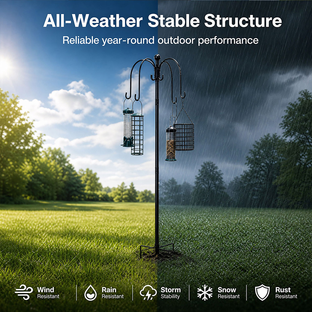 TOQUE Black Height Adjustable Bird Feeding Station with Shepherd Hooks Image 7
