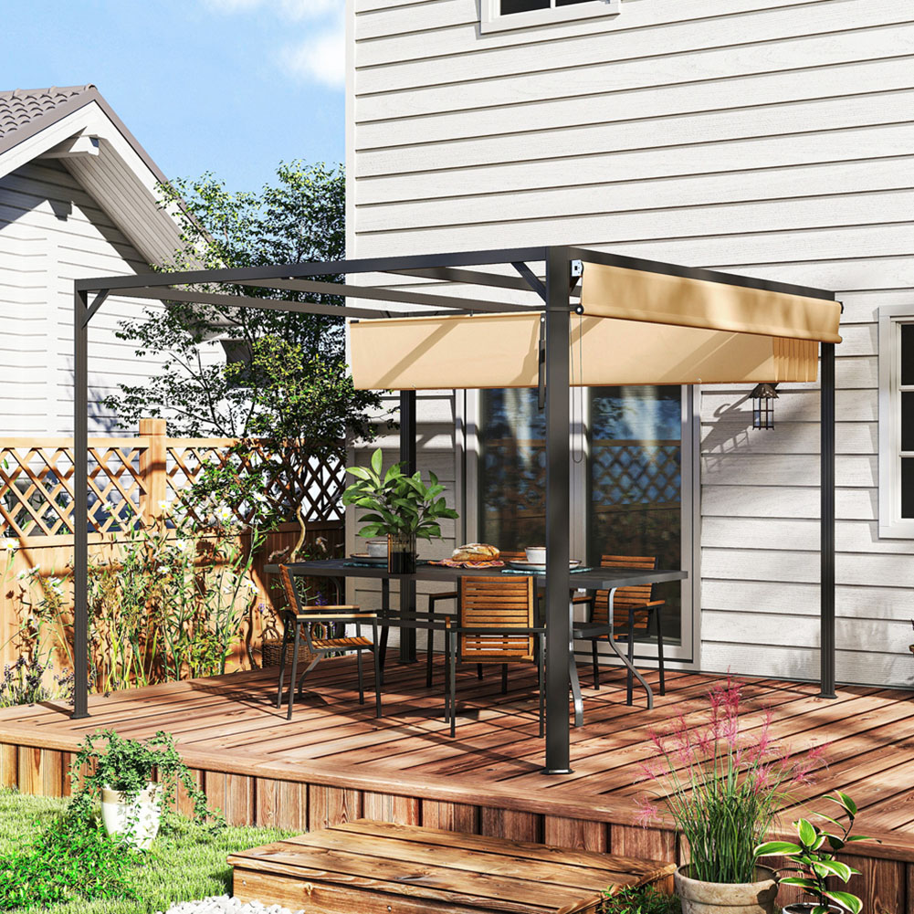 Outsunny 3 x 3m Khaki Retractable Roof and Roller Shade Image 3