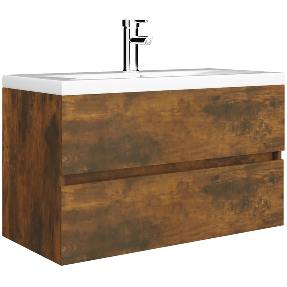 vidaXL 2 Drawer Smoked Oak Washbasin Cabinet with Built-In Sink Image 2
