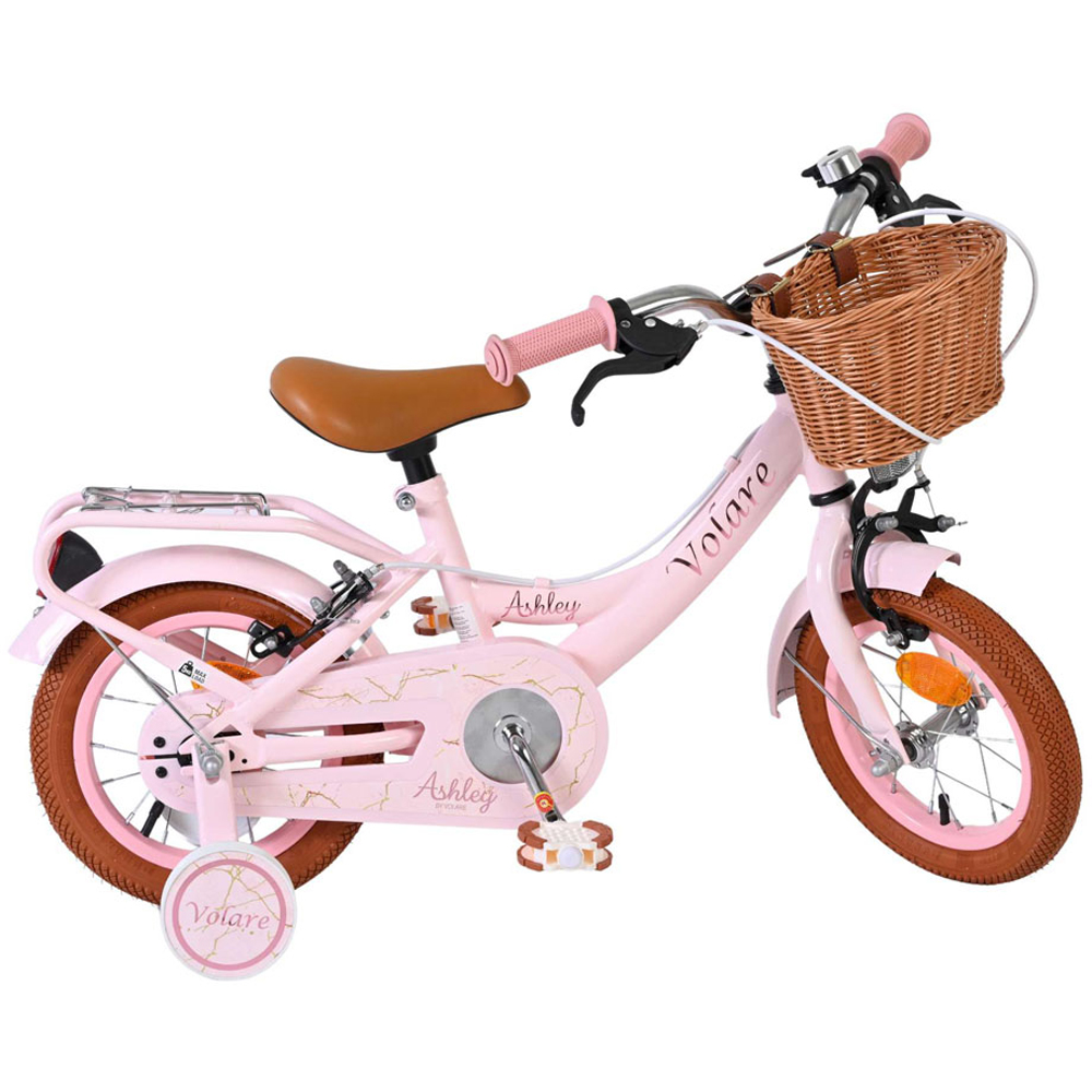 Volare Ashley Kids 12 inch Pink Pastel Bike with Stabilisers Rack and Basket Image 4