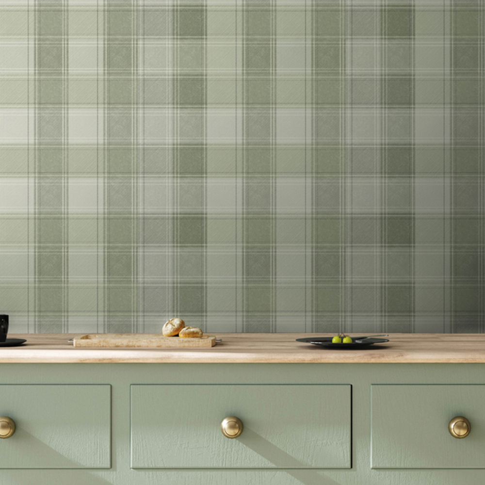 Arthouse Country Check Sage Wallpaper Image 7