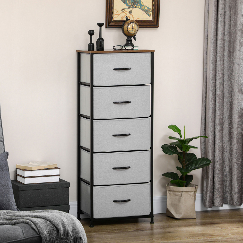 Portland 5 Drawer Grey Tall Chest of Drawers Image 4