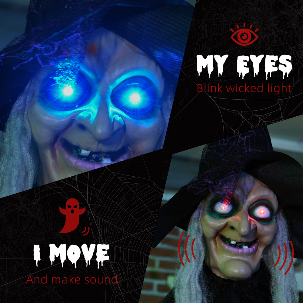 HOMCOM Standing Witch Prop Life Size with Light Up Eyes Talking Sound Halloween Decoration Image 6