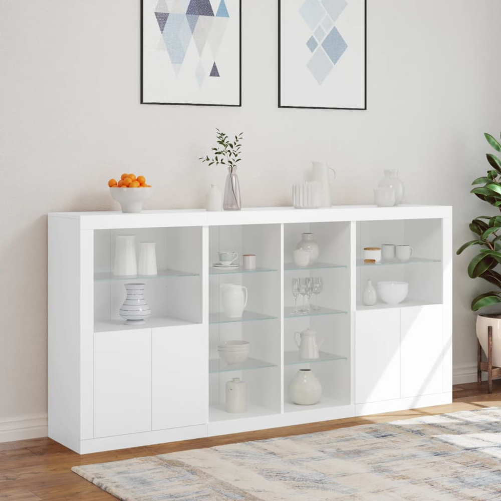vidaXL 4 Door 8 Shelf White Sideboard with LED Lights Image 4