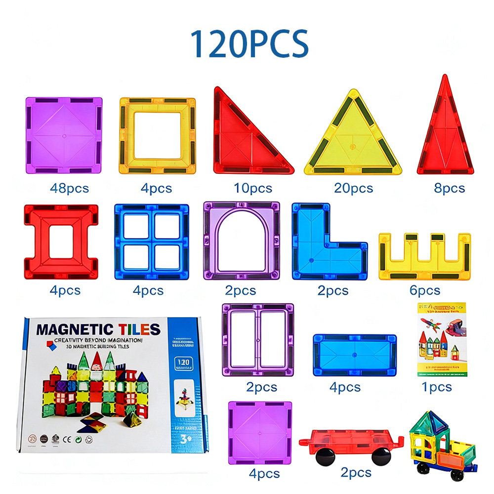 H&O Direct 120 Piece 3D Magnetic Tiles Building Block Toy Set Image 7