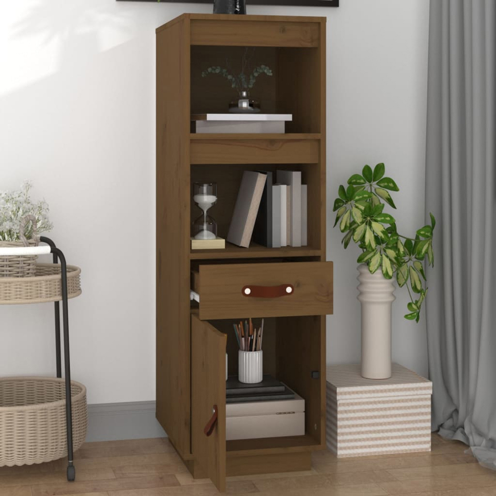 vidaXL Single Door Single Drawer 2 Shelf Honey Brown Solid Pine Wood Highboard Image 1