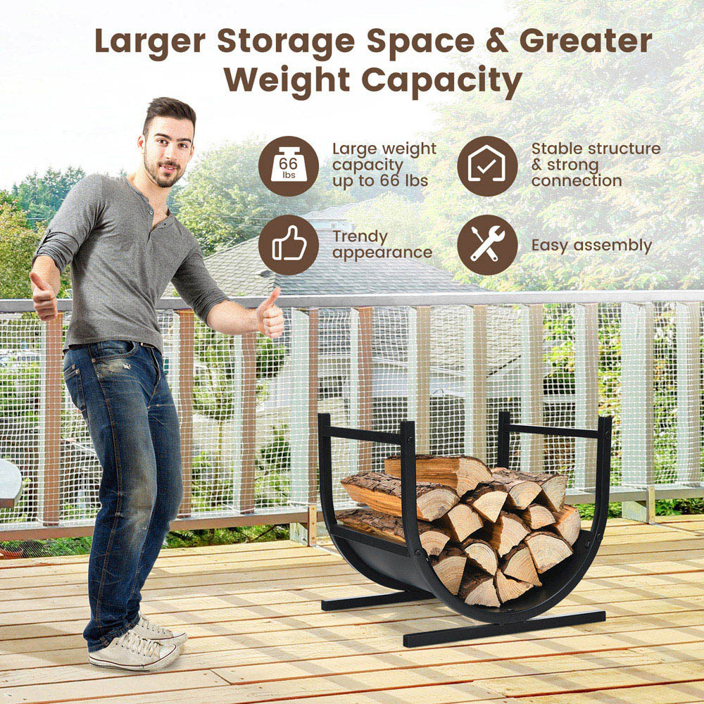 Costway U-Shaped Patio Firewood Rack with Handles Image 7