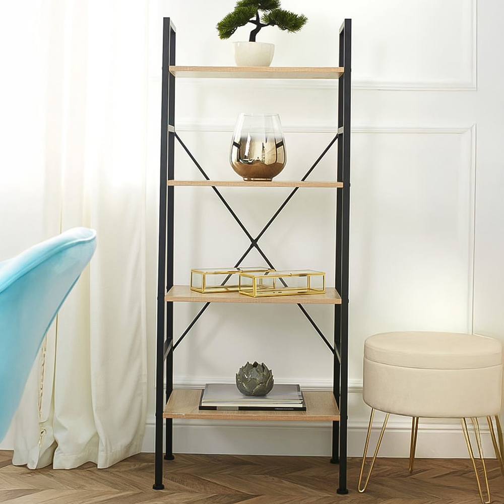 tectake Newcastle 4 Tier Light Wood Oak Sonoma Ladder Shelf Image 1