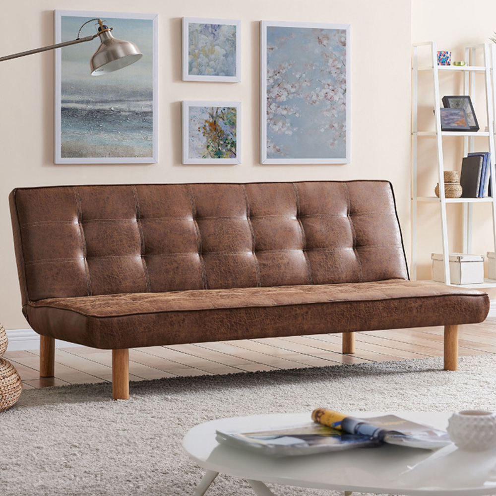 Home Detail Salerno Double Sleeper Brown Air Leather Sofa Bed Image 1