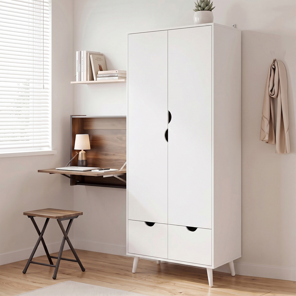 HOMCOM 2 Door 2 Drawer White Wardrobe Image 2