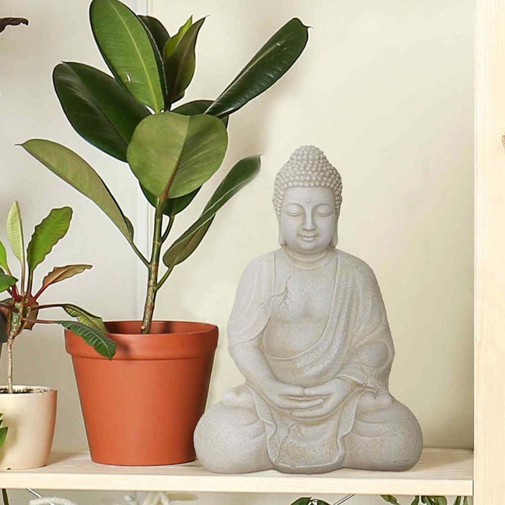 wilko Buddha Sitting in Mediation Beige Statue Image 8