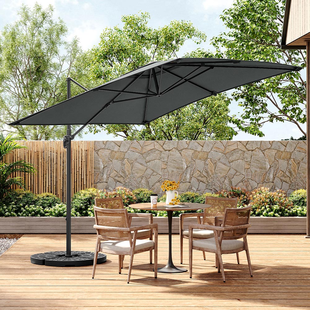 Living and Home Dark Grey Square Rotatable Cantilever Parasol with Fan Shaped Base 3m Image 3