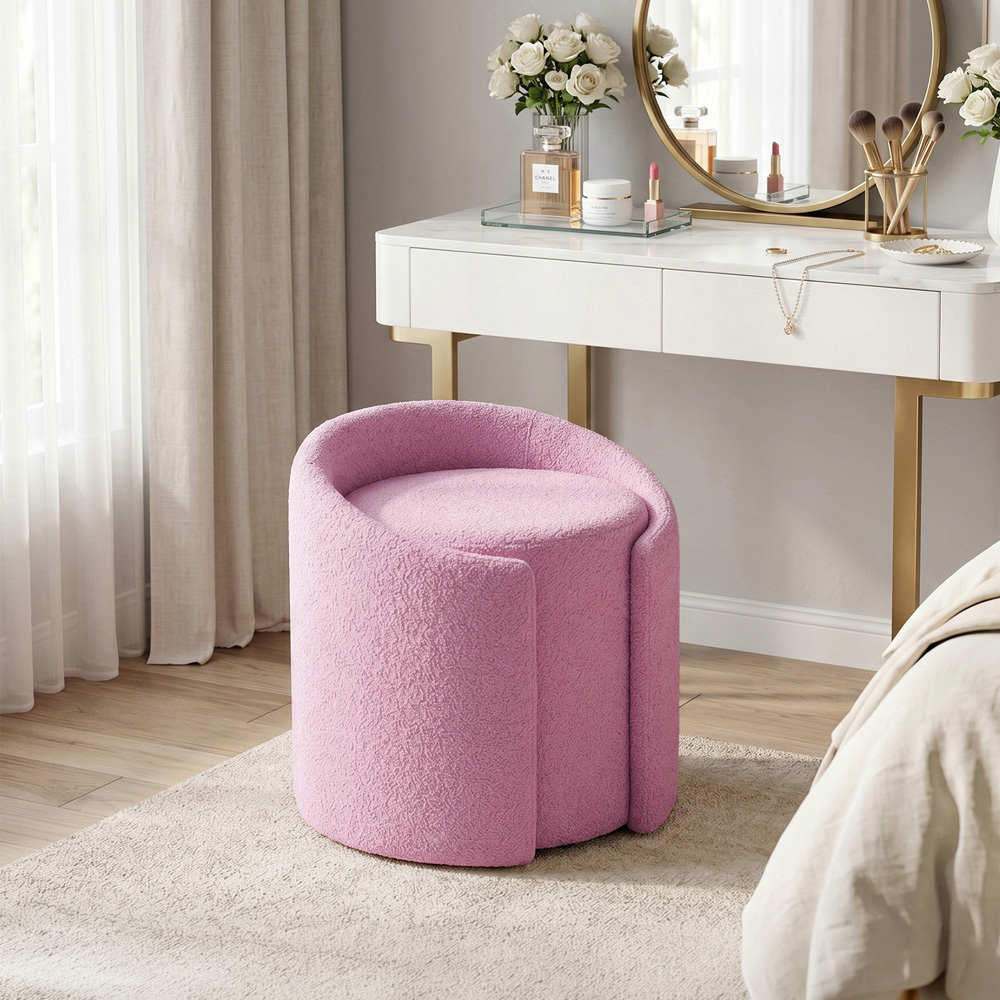 Living and Home Purple Teddy Fleece Round Tub Makeup Stool Image 7