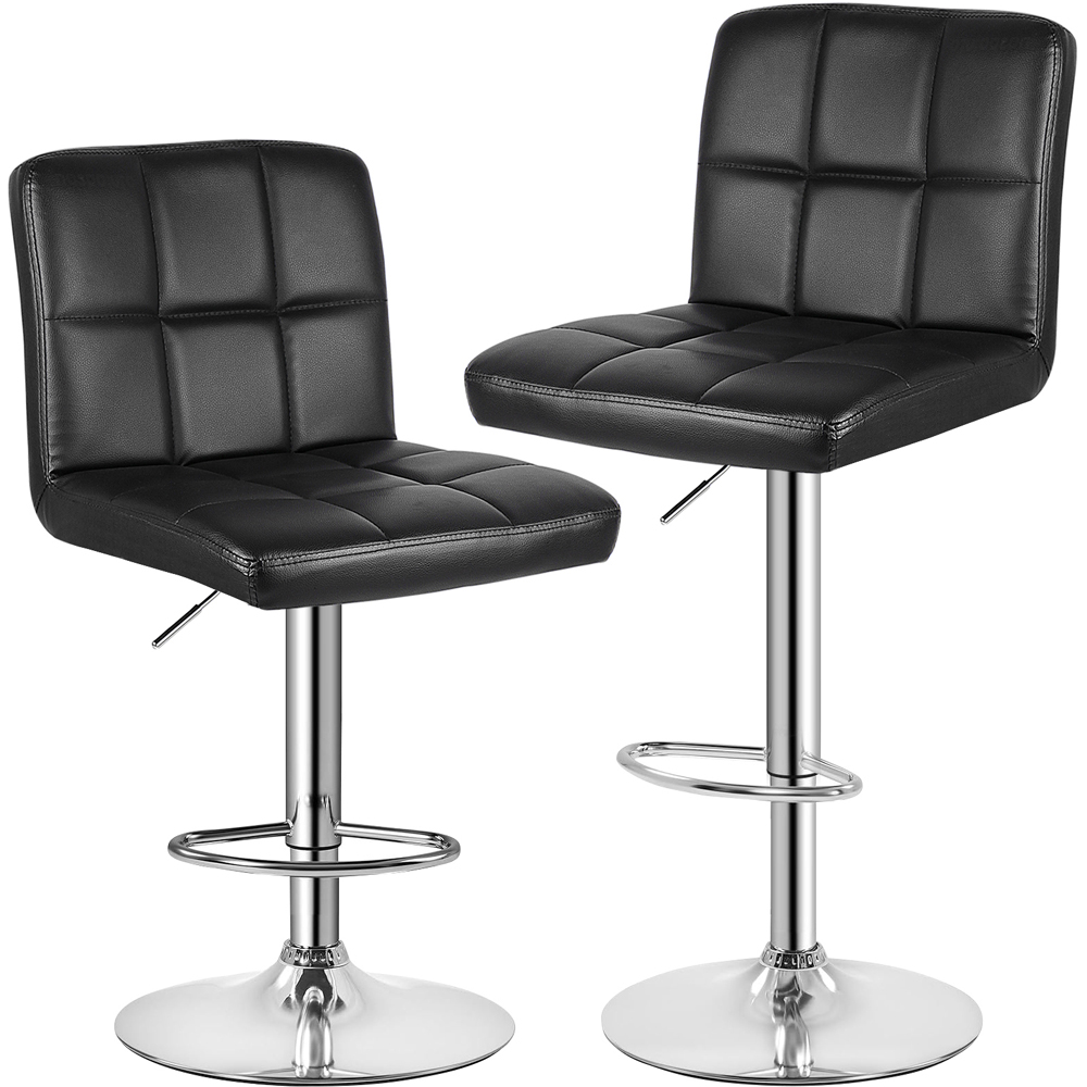 Rattrix Set of 2 Black Leather Height Adjustable Swivel Bar Stools Image 2