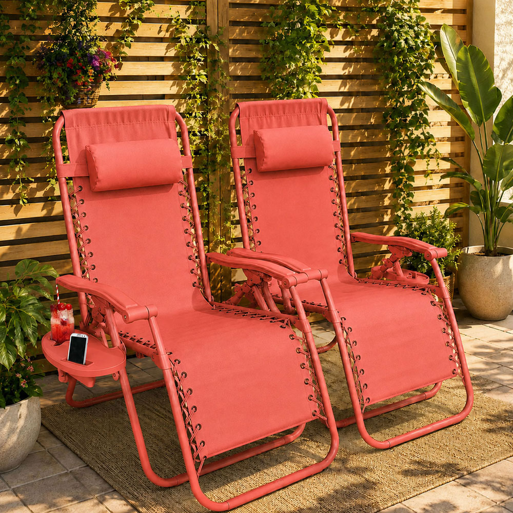 Neo Set of 2 Red Zero Gravity Reclining Foldable Sun Loungers Image 5