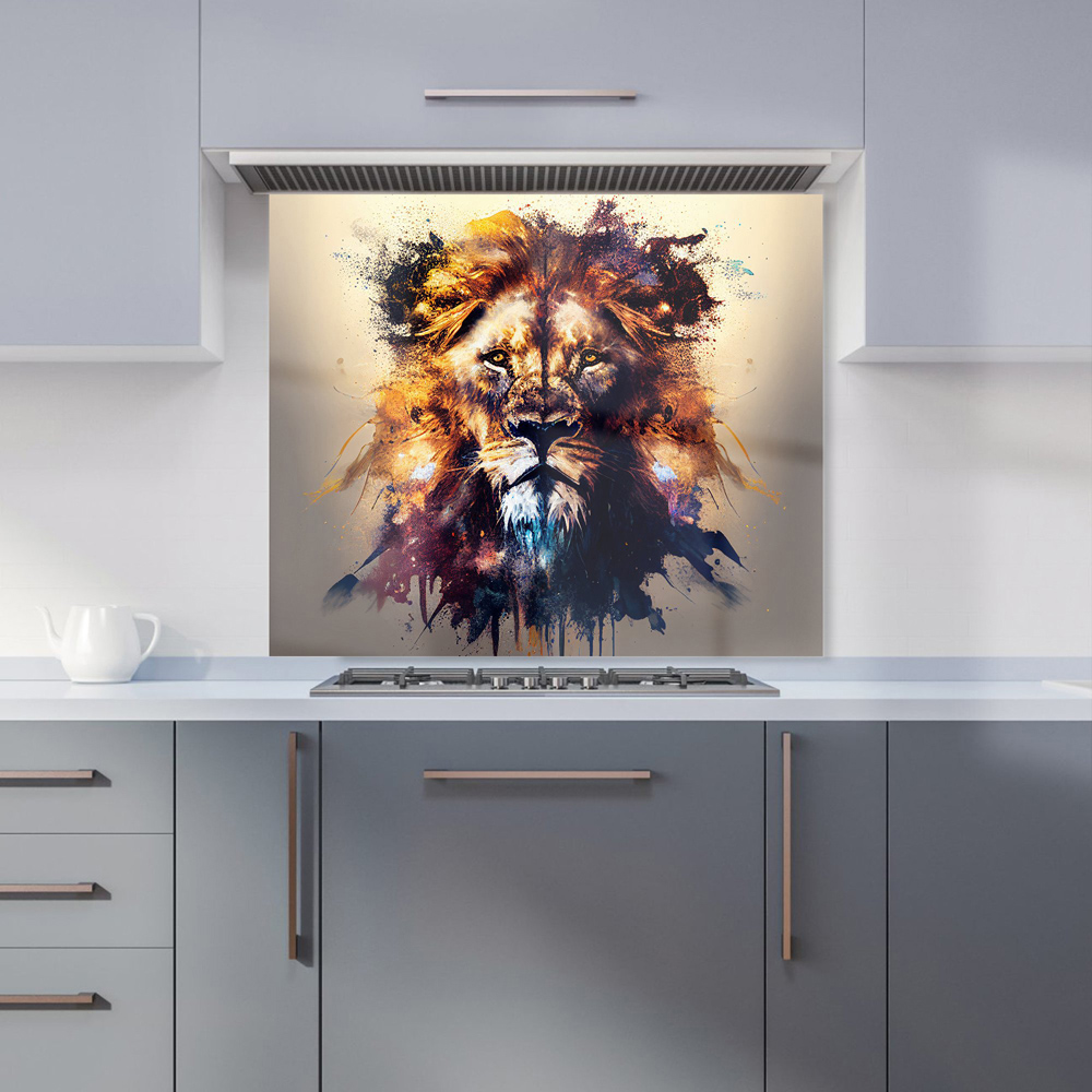 Warren Reed Designer Splashart Majestic Lion Face Glass Kitchen Splashback 75 x 90cm Image 1