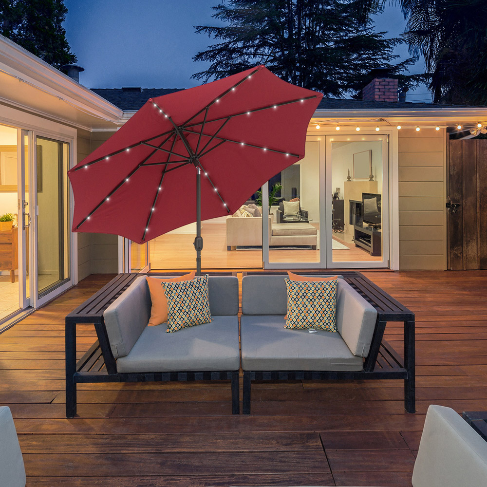 Outsunny Wine Red Solar LED Crank and Tilt Garden Parasol 2.7m Image 2