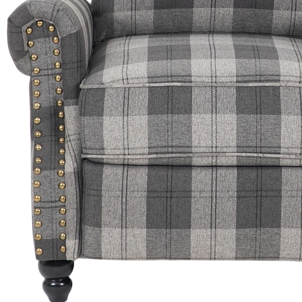 Living and Home Grey and Black Plaid Pattern Linen Pushback Recliner Armchair Image 5