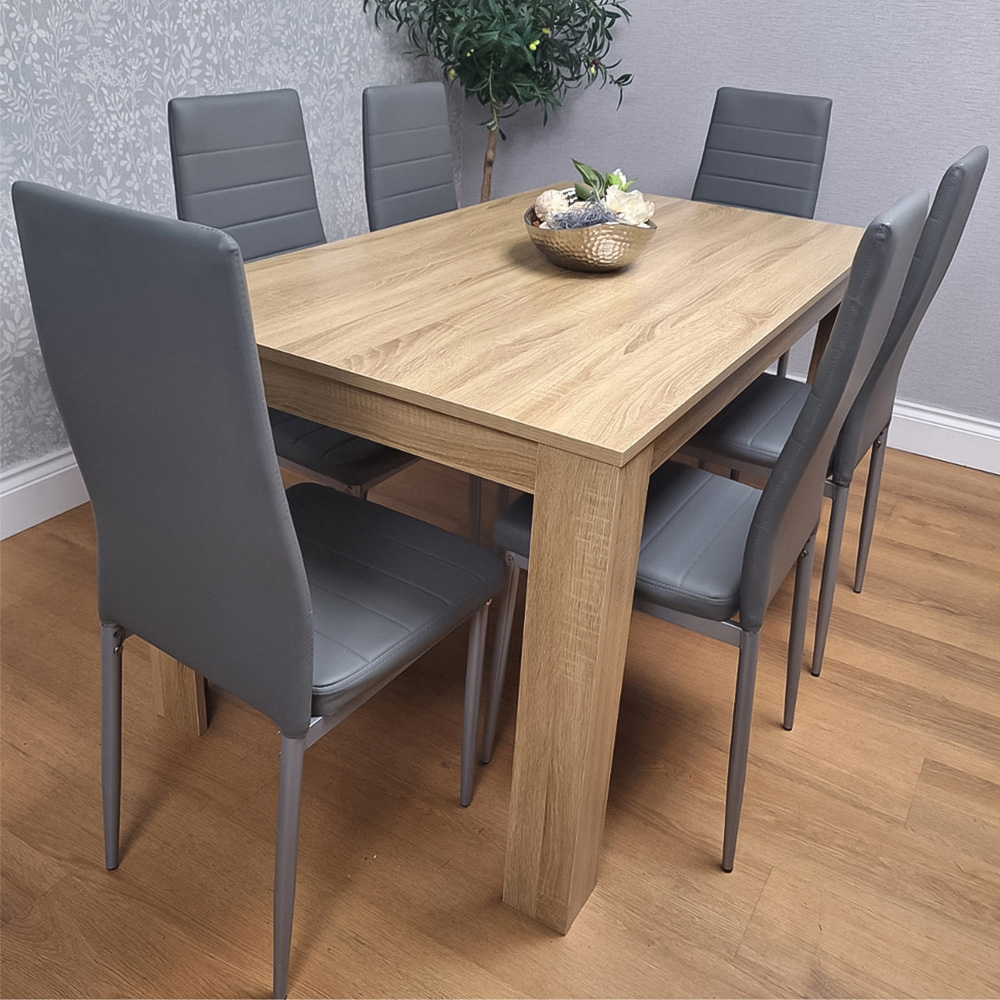 Portland 6 Seater Dining Set Oak Effect and Grey Image 1