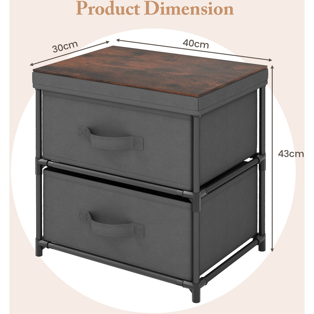 Costway 2 Drawer Grey Bedside Table with Removable Lid Image 9