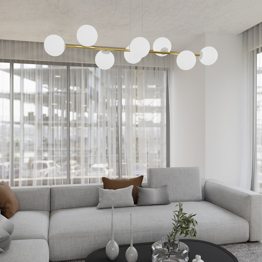 Emibig Gravity 8 Light White Shade White and Gold E14 Ceiling Pendant Light Image 7