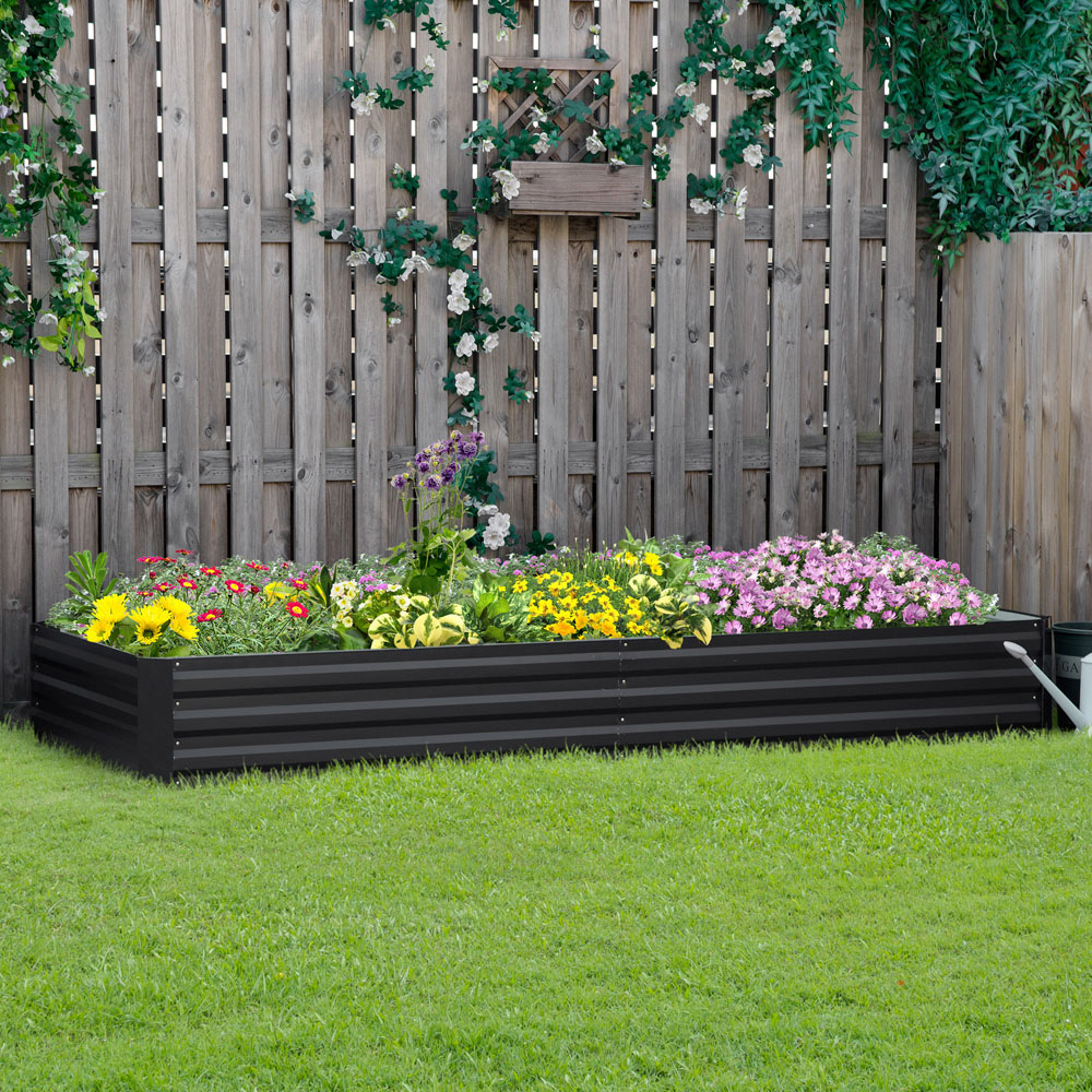 Outsunny Grey Galvanised Steel Raised Garden Bed Planter with Open Bottom Image 2